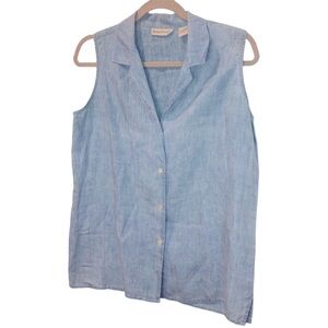 banana republic vintage 1980s chambray blue 100% LINEN sleeveless top M